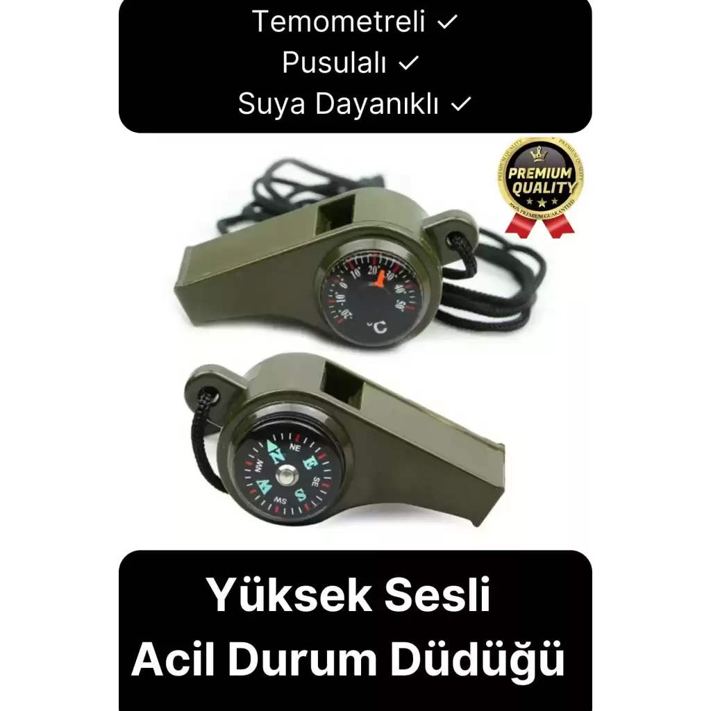 Çok Fonksiyonlu Yüksek Sesli Pusulalı Termometreli Suya Dayanıklı Kamp Deprem Acil Durum Düdüğü