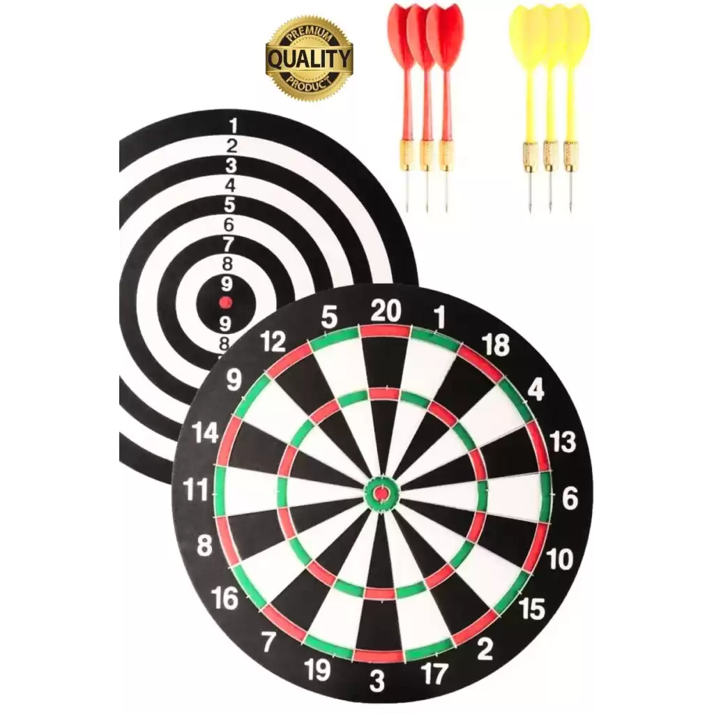 Premium 44 cm Dart Tahtası Seti Metal Uçlu 6 Ok Parti Eğlence Cafe Hediye Hobi Oyun Aktivite Her Yaş
