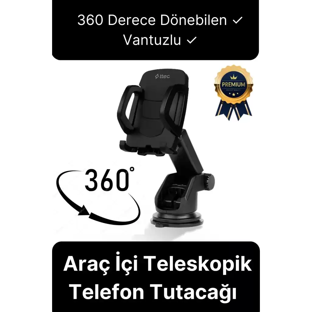Çok Fonksiyonlu Dayanıklı Teleskopik 360 Derece Vantuzlu Araba Araç Cep Telefonu Tutucu Askılık