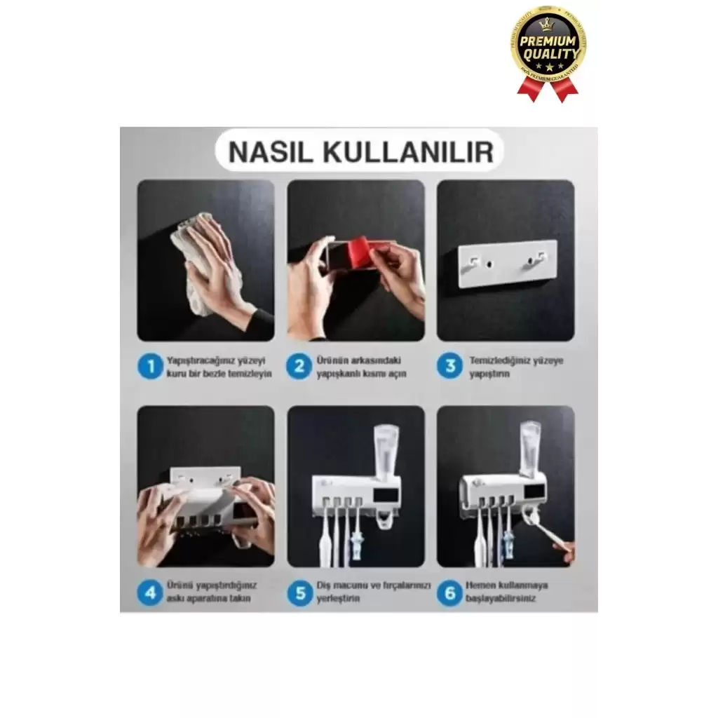 Akıllı Güneş Enerjili Usb Şarjlı Diş Macunu Sıkacağı 4 Diş Fırçası UV Işık Sterilizatörü Temizleyici