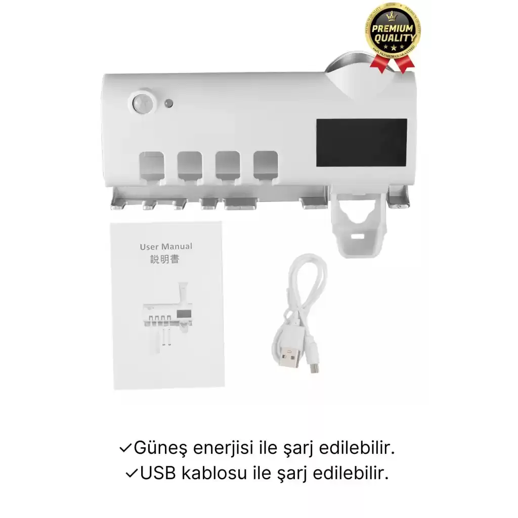 Akıllı Güneş Enerjili Usb Şarjlı Diş Macunu Sıkacağı 4 Diş Fırçası UV Işık Sterilizatörü Temizleyici