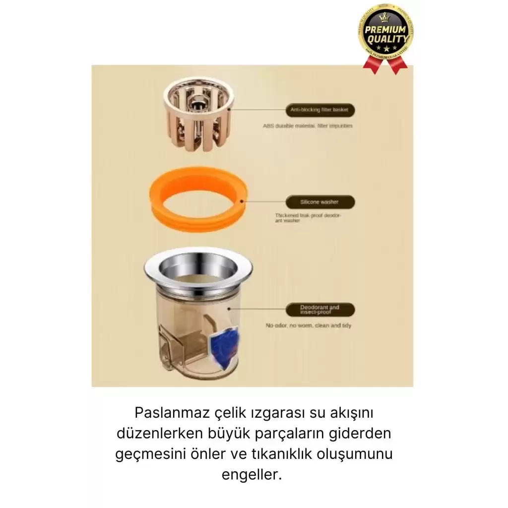Özel Üretim Banyo Mutfak Küvet DN40-DN50 Borularıyla Uyumlu Koku ve Geri Akış Önleyici Gider Aparatı
