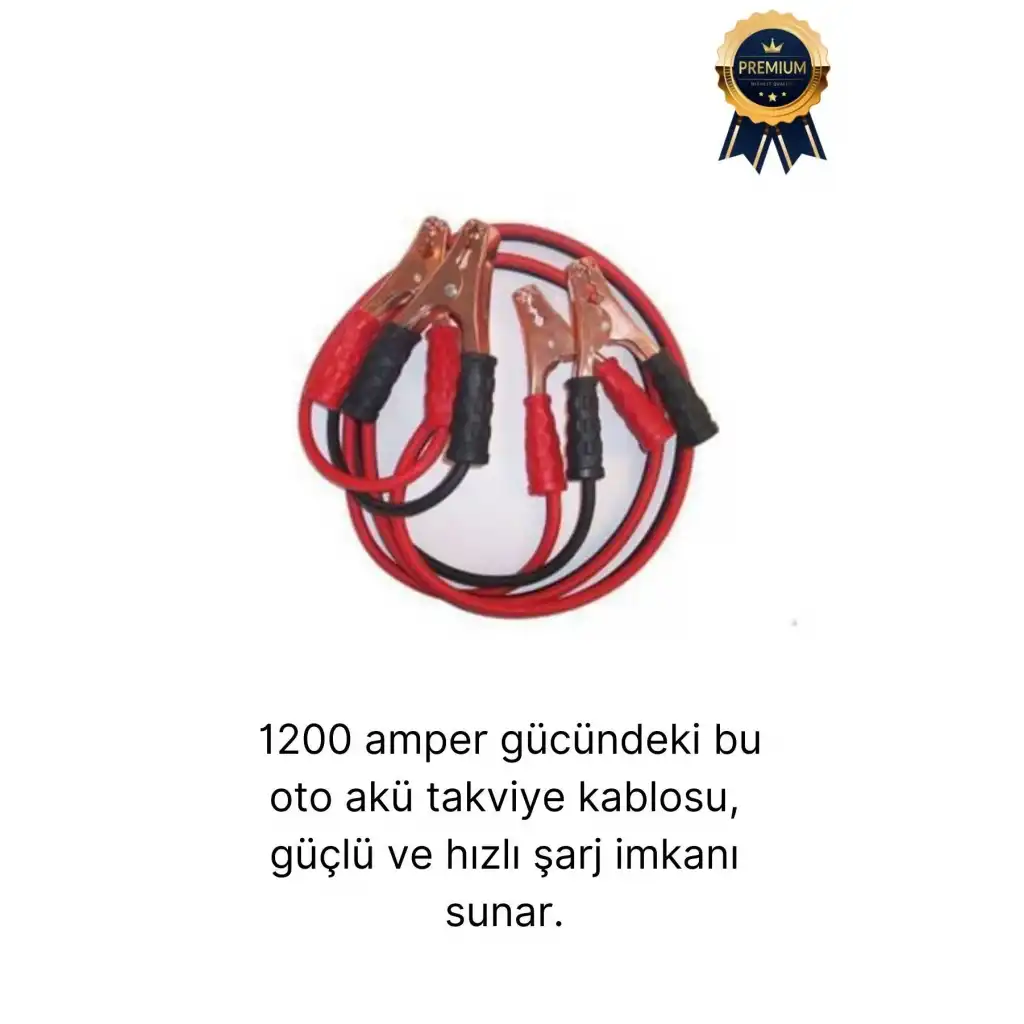 Çantalı %100 Bakır Kalın Kablo ve Hızlı Şarj Güçlü 1200 Amper Oto Araç Akü Şarj Takviye Kablosu 2m