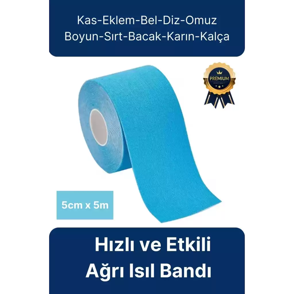 Hızlı Etkili Mavi Bel Diz Omuz Boyun Sırt Bacak Kas Eklem Kinezyo Ağrı IsıI Bandı 5cm x 5m