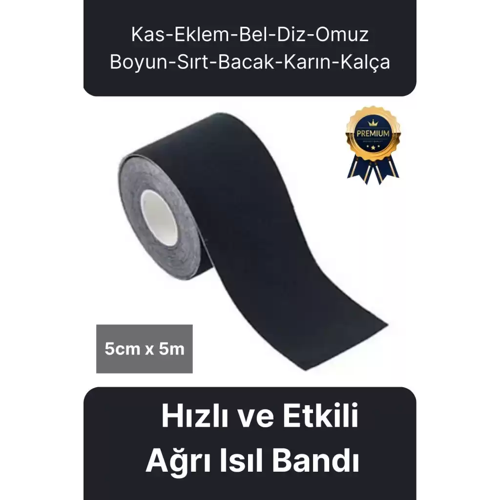 Hızlı Etkili Siyah Bel Diz Omuz Boyun Sırt Bacak Kas Eklem Kinezyo Ağrı IsıI Bandı 5cm x 5m