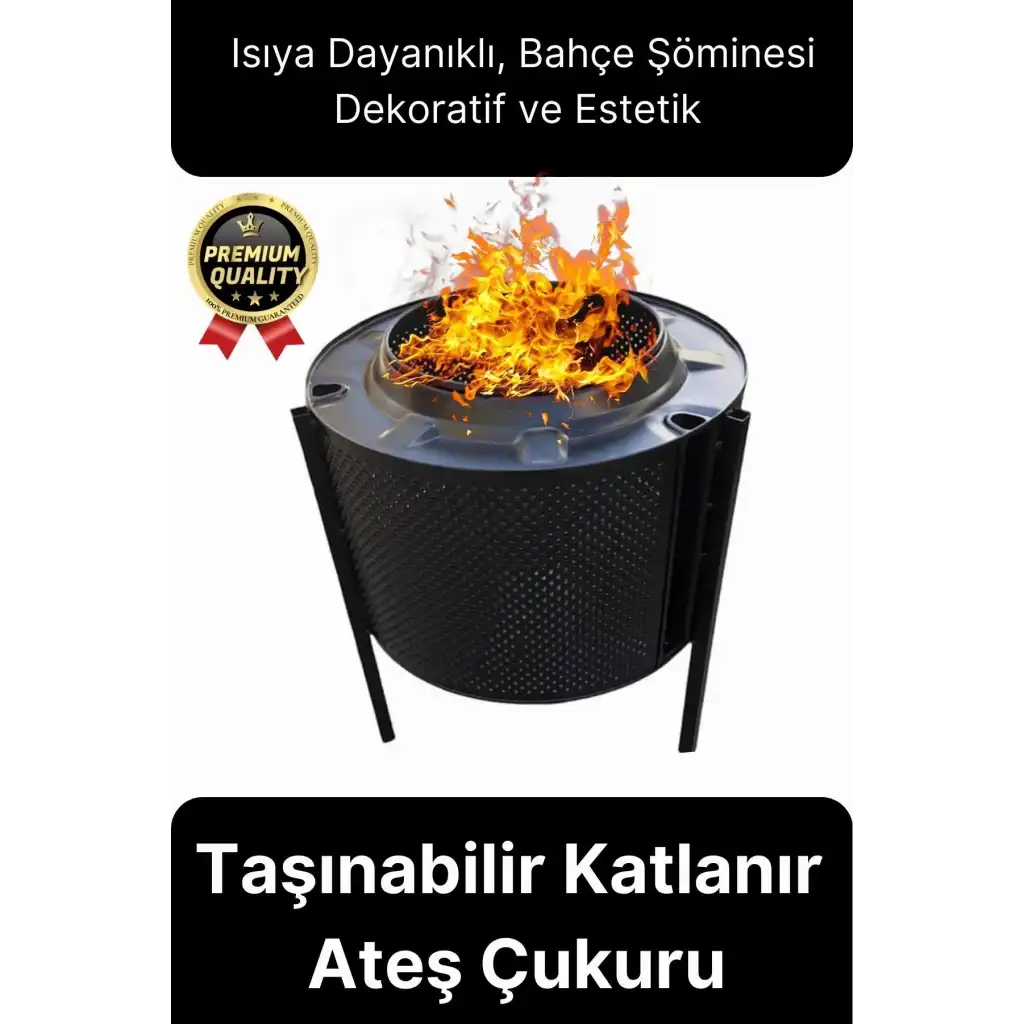 Premium Dekoratif Estetik Şık Taşınabilir Ayaklı Isıya Dayanıklı Bahçe Şöminesi Ateş Kovası Çukuru