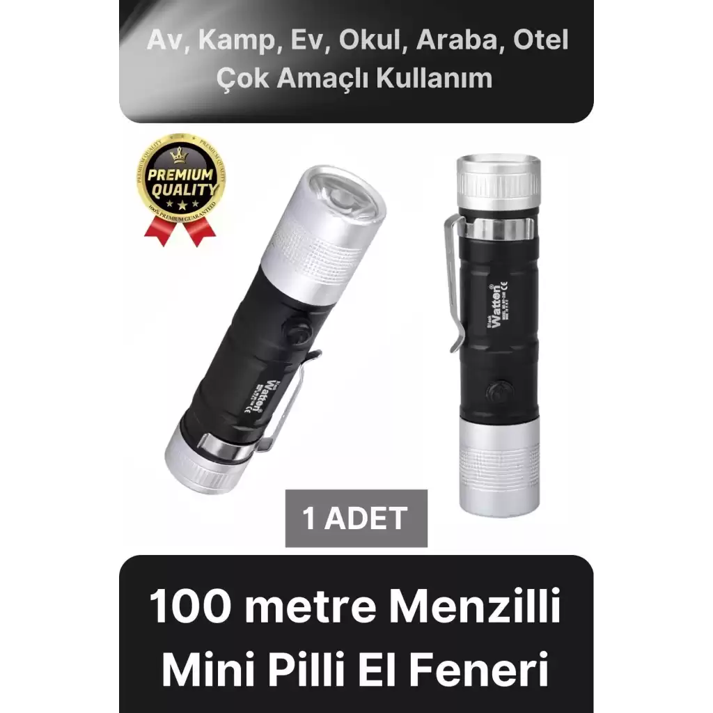 Çok Amaçlı 100 metre Menzilli Tek Mod Beyaz Enerji Tasarruflu Kamp Ev Mini Cep Tipi Pilli El Feneri