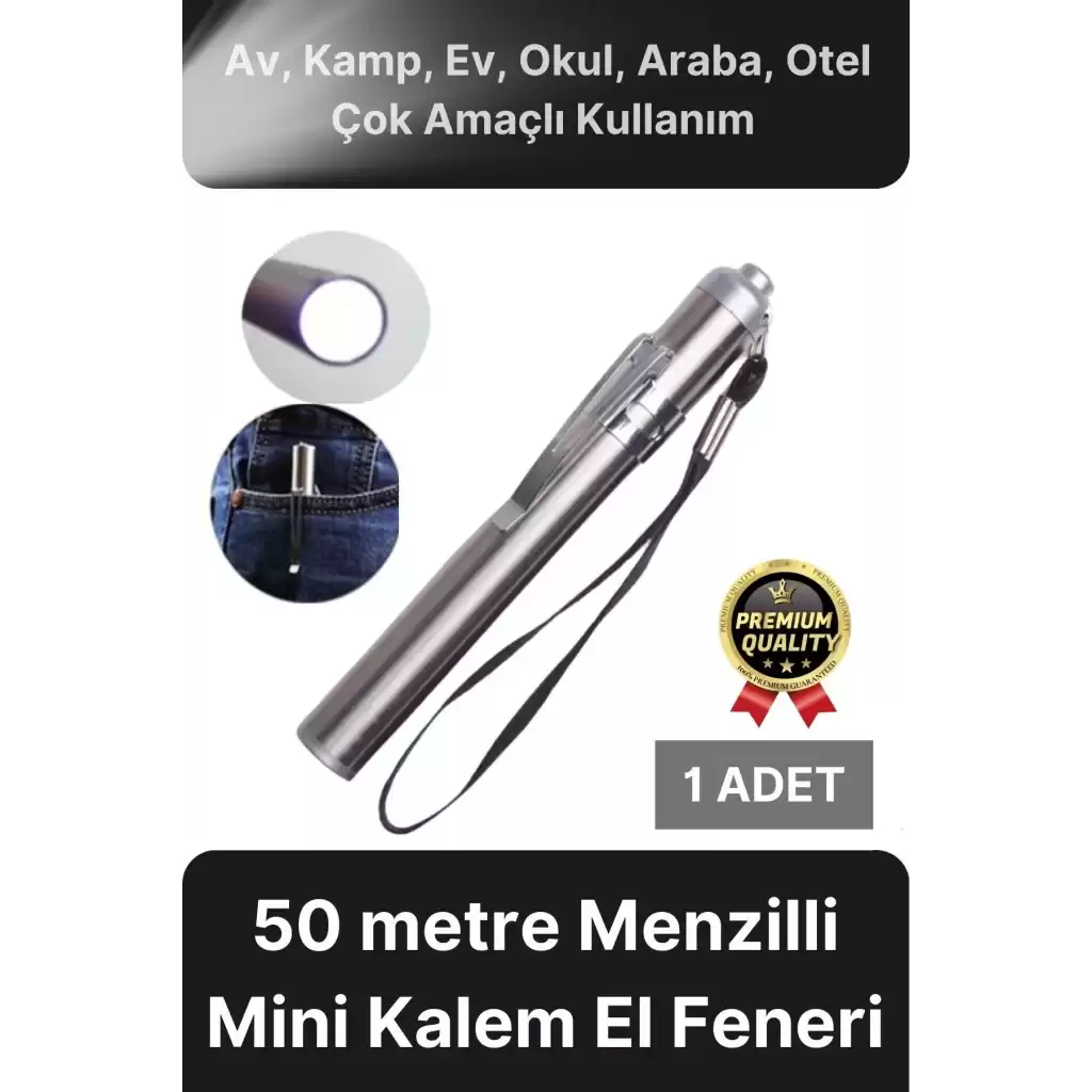 Çok Amaçlı 50 Metre Menzilli Tek Modlu Beyaz 1 Pille Çalışan Kamp Ev Mini Kalem Cep Boyu El Feneri