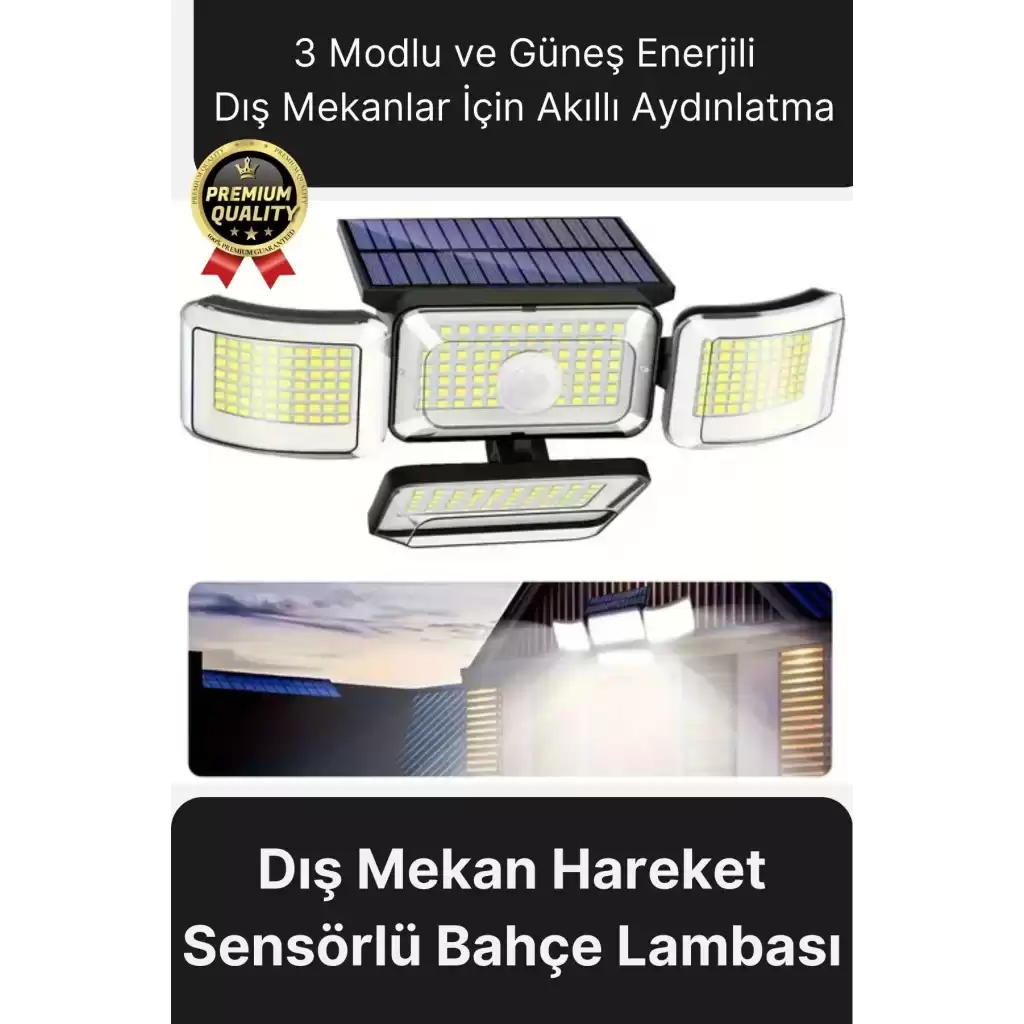 Ayarlanabilir 3 Modlu Solar Güneş Enerjili 122 Ledli Dış Mekan için Hareket Sensörlü Bahçe Lambası