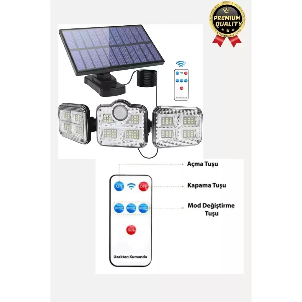 Ayarlanabilir 3 Modlu Solar Güneş Enerjili 122 Ledli Dış Mekan için Hareket Sensörlü Bahçe Lambası