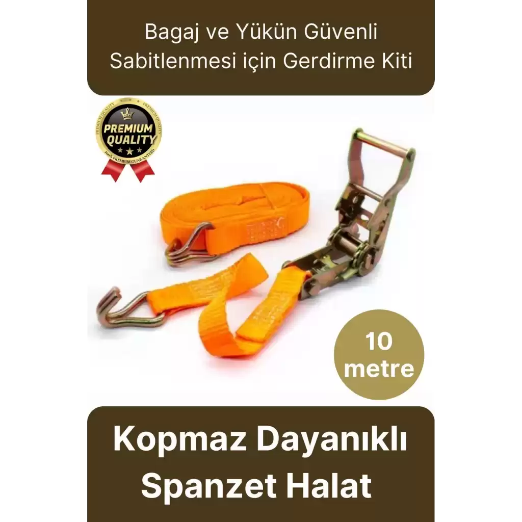 Çok Amaçlı Kopmaz Dayanıklı Kancalı Güvenli Sabitleme Gırgır Yük Gerdirme Kiti Spanzet Halat 10 mt