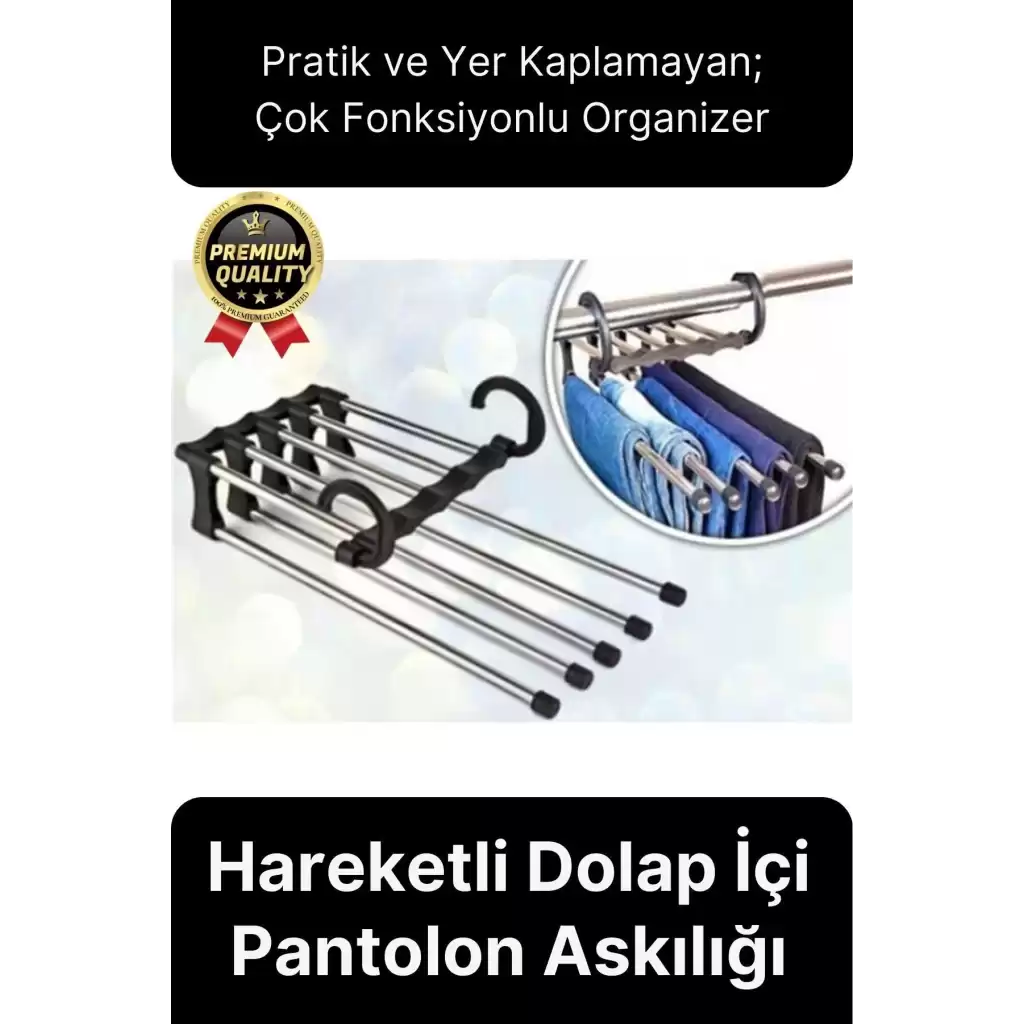 Çok Fonksiyonlu Organizer Katlanabilir Kumaş Kot Eşarp Hareketli Dolap İçi Pantolon Askılığı 5 In 1