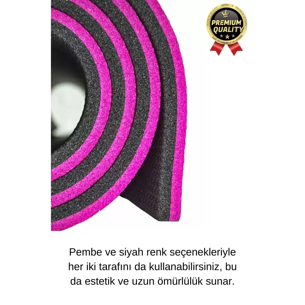 Ultra Konfor Taşıma Askılı Kalın Kaymaz Çift Taraf Pembe Siyah Meditasyon Pilates Minderi Yoga Matı