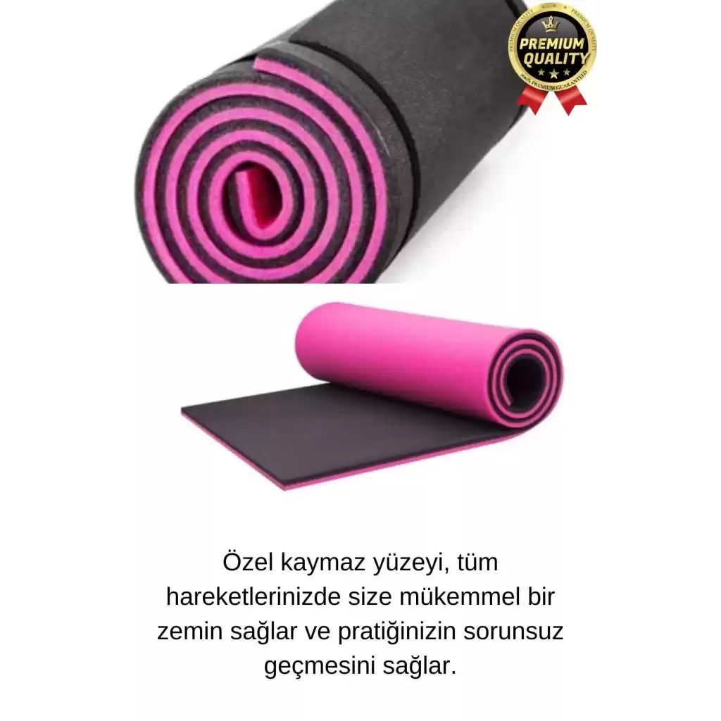 Ultra Konfor Taşıma Askılı Kalın Kaymaz Çift Taraf Pembe Siyah Meditasyon Pilates Minderi Yoga Matı
