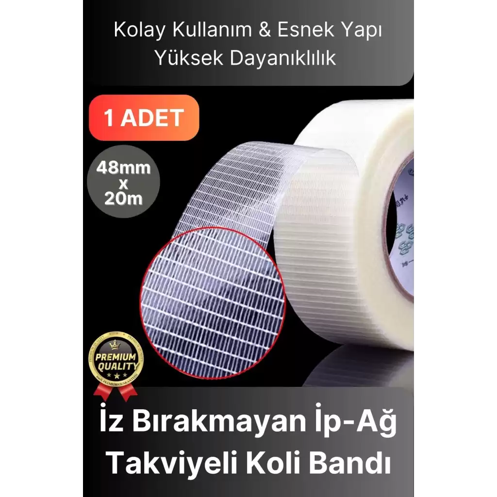 Kolay Kullanım Çok Güçlü Kopmaz Yüksek Mukavemetli İz Bırakmayan Ağ İp Takviyeli Koli Bandı - 1 Adet