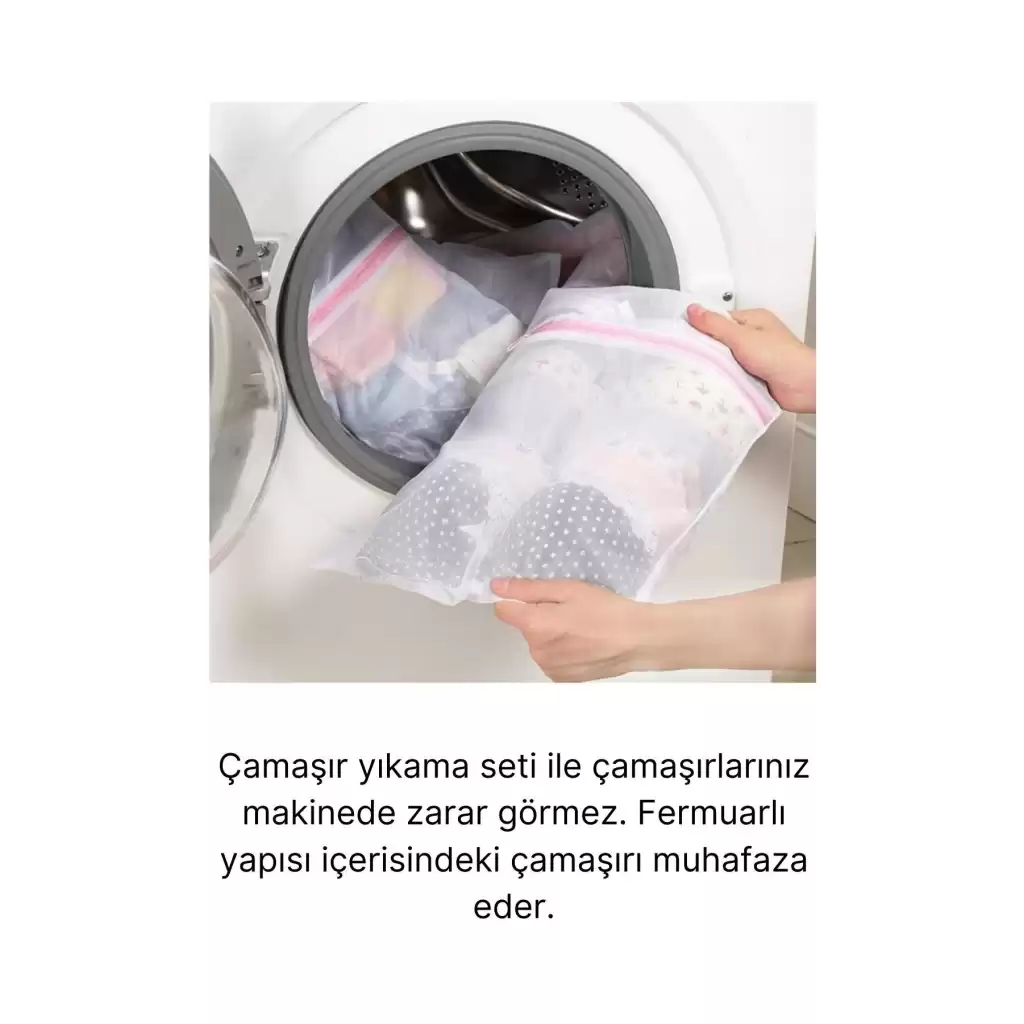 Çok Fonksiyonlu Dayanıklı Yıkama Renkli Fermuarlı Kirli Temiz Sepeti Fileli Çamaşır Torbası 3 Adet