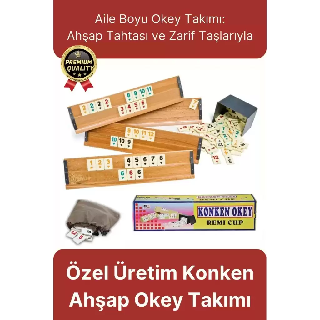 Premium Kaliteli Eğlence Hobi Çizilmeye Dayanıklı Silinebilir Büyük Boy Konken Ahşap Okey Takımı