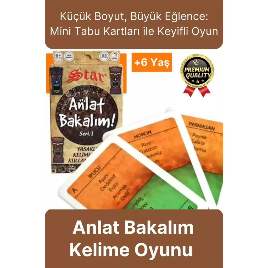 Premium Eğitici Öğretici Kız Erkek Çocuk Aile Anlat Bakalım Kelime Oyunu Mini Tabu Kartları 6+ Yaş