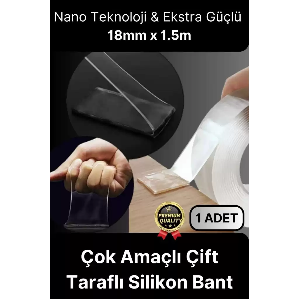 Çok Amaçlı İzolasyon Hava Su Sızdırmaz Çift Taraflı Silikon Şeffaf Nano Bant 18mm x 1.5m - 1 Adet