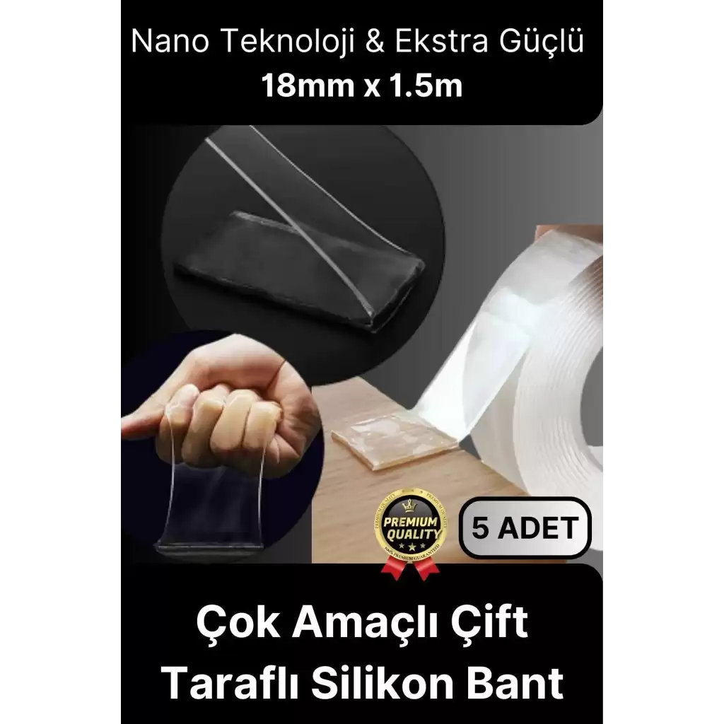 Çok Amaçlı İzolasyon Hava Su Sızdırmaz Çift Taraflı Silikon Şeffaf Nano Bant 18mm x 1.5m - 5 Adet