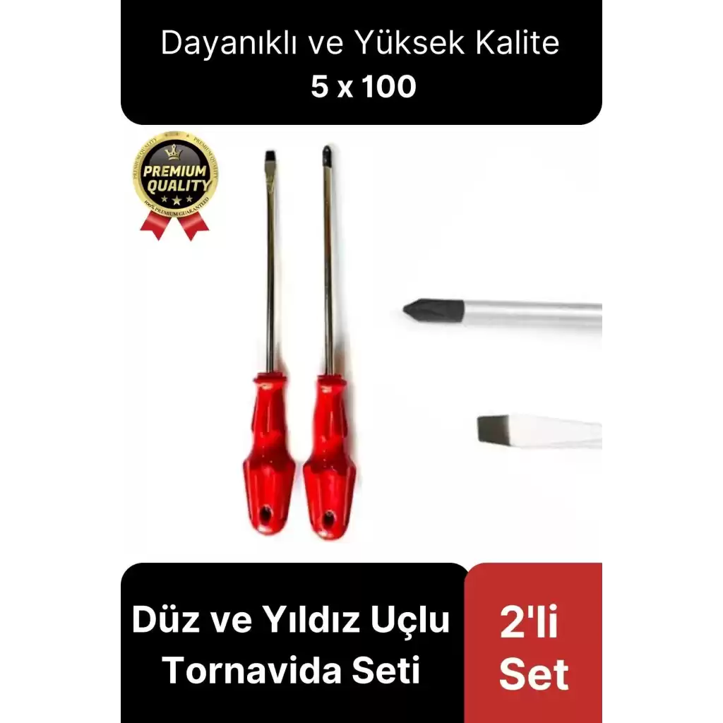 Yüksek Kalite Dayanıklı Pratik Ergonomik Tamir Vidalama Düz ve Yıldız Uçlu 2li Tornavida Seti 5x100