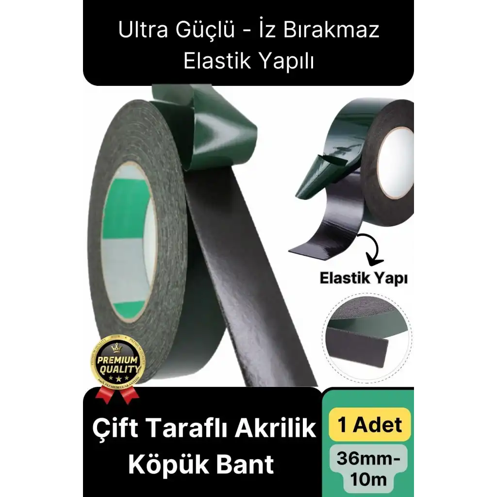 Premium Ultra Güçlü İz Bırakmaz Elastik Yapılı Çift Taraflı Akrilik Köpük Bant 36mm - 10m - 1 Adet