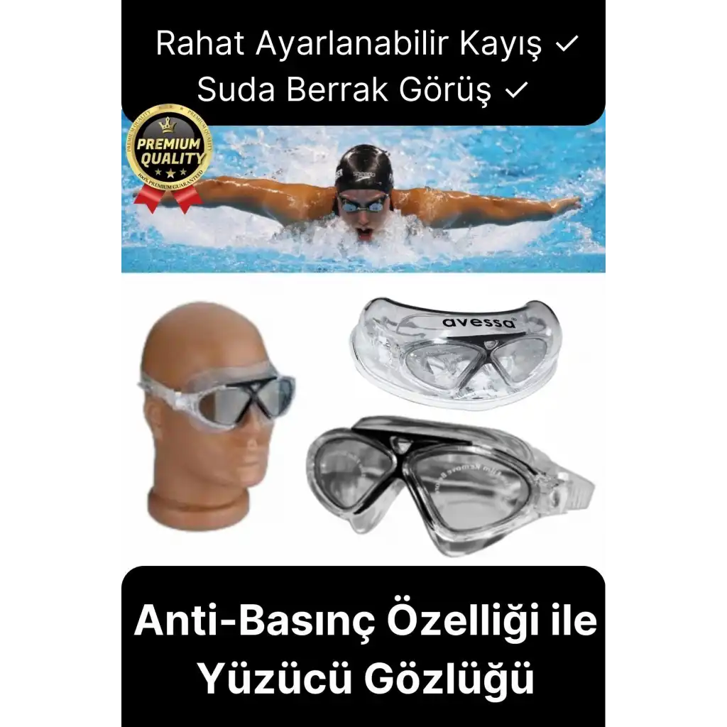 Deluxe Ayarlanabilir Kayış Deniz Havuz Su Geçirmez Plastik Antifog Kutulu Yetişkin Yüzücü Gözlüğü