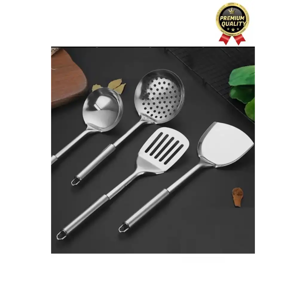 Çok Amaçlı Paslanmaz Çelik Isıya Dayanıklı Saplı Spatula Kepçe 5 Parça Standlı Mutfak Servis Seti