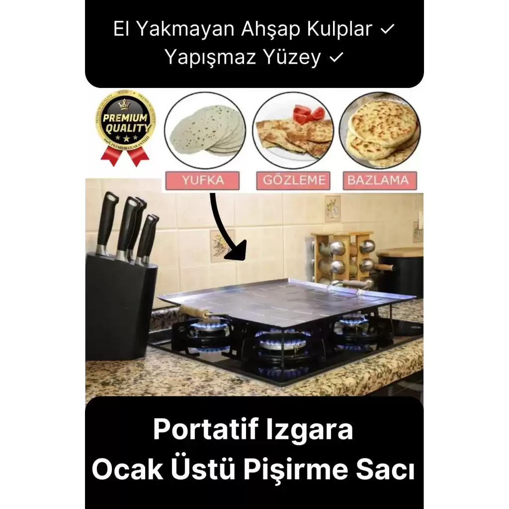 Özel Üretim Yapışmaz Ahşap Kulplu Yufka Ekmek Gözleme Hamur Mangal Izgara Ocak Üstü Pişirme Sacı