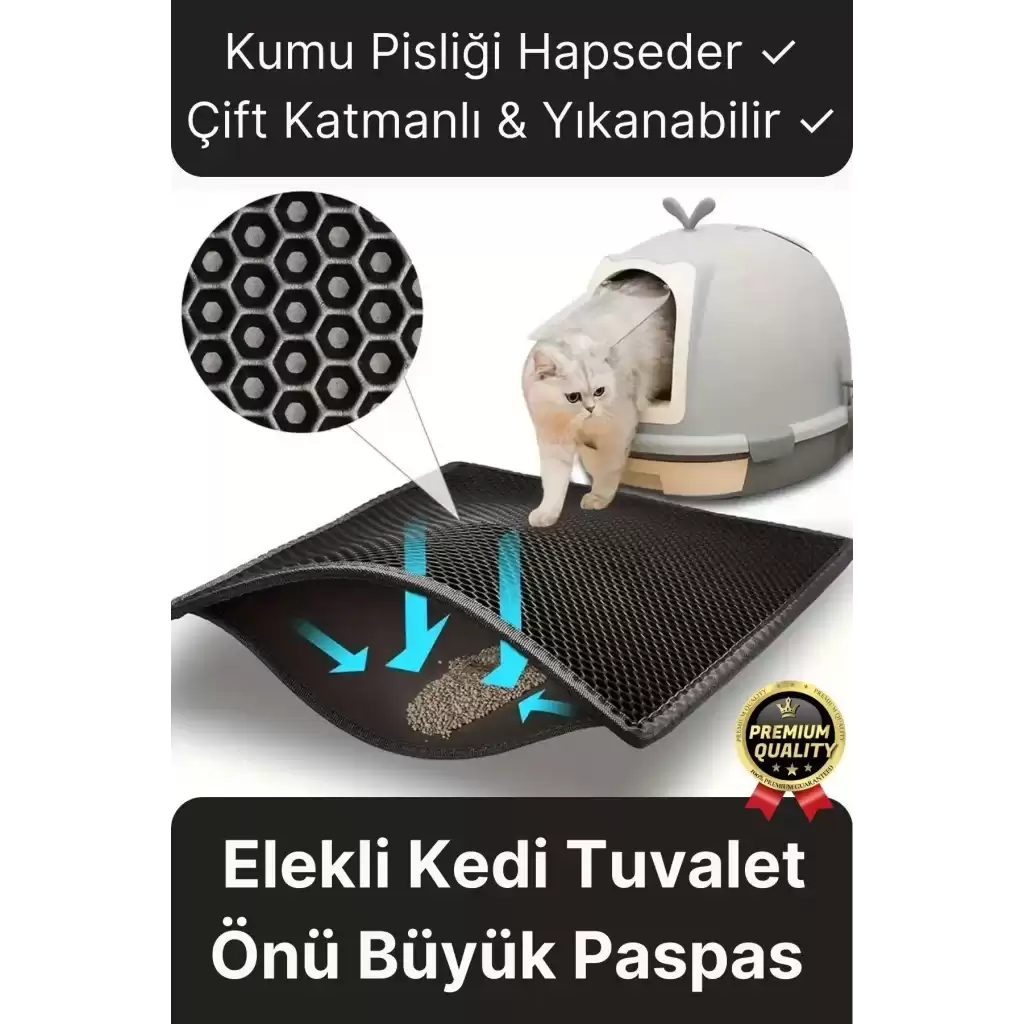 Özel Üretim Çift Katmanlı Yıkanabilir Kumu Pisliği Hapseden Büyük Elekli Kedi Tuvalet Önü Paspası