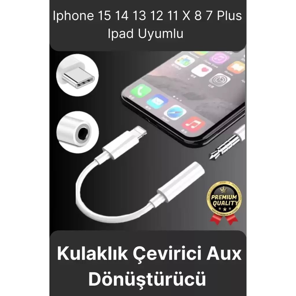 Premium Iphone 15 14 13 12 11 X 8 7 Plus Ipad Kulaklık Uyumlu Lightning Aux Çevirici Dönüştürücü