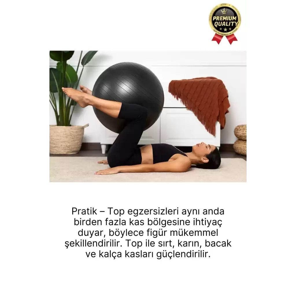 Premium Mini Gymball 20cm Jimnastik Denge Fitness Spor Şişirme Pompası Hediyeli Siyah Pilates Topu