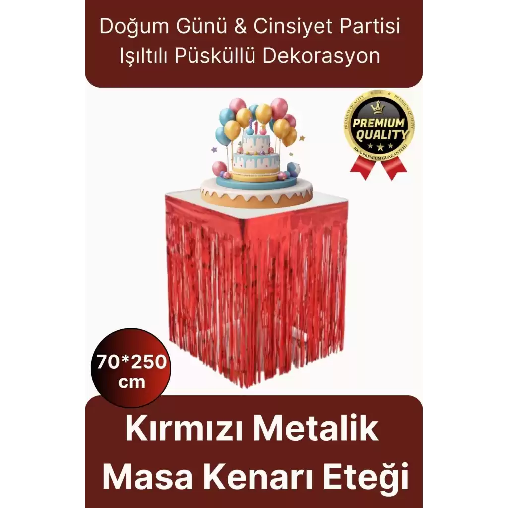 Premium Dekorasyon Püsküllü Işıltılı Doğum Günü Cinsiyet Partisi Kırmızı Masa Kenarı Eteği 70*250cm
