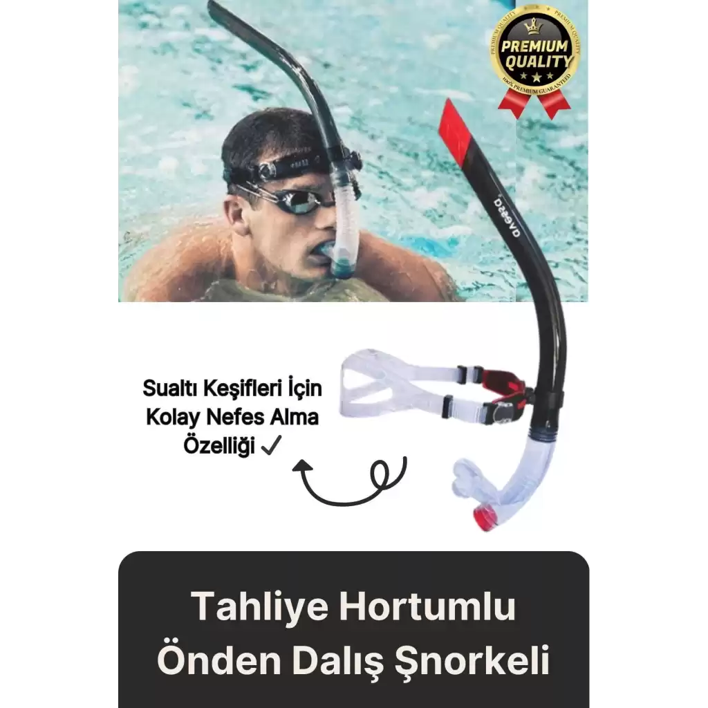 Yüksek Kalite Silikon Siyah Tahliye Hortumlu Deniz Havuz Önden Su Altı Eğitim Dalış Şnorkeli-1 Adet