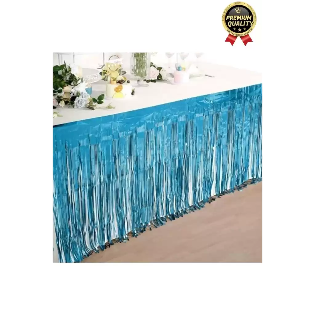 Premium Dekorasyon Püsküllü Işıltılı Doğum Günü Cinsiyet Partisi Mavi Masa Kenarı Eteği 70*250cm