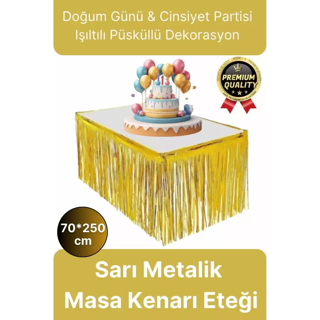 Premium Dekorasyon Püsküllü Işıltılı Doğum Günü Cinsiyet Partisi Sarı Masa Kenarı Eteği 70*250cm