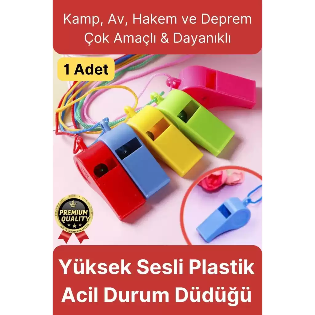 Çok Amaçlı Yüksek Sesli Renkli Kamp Av Spor Deprem Çağrı Hakem Plastik Acil Durum Düdüğü - 1 Adet