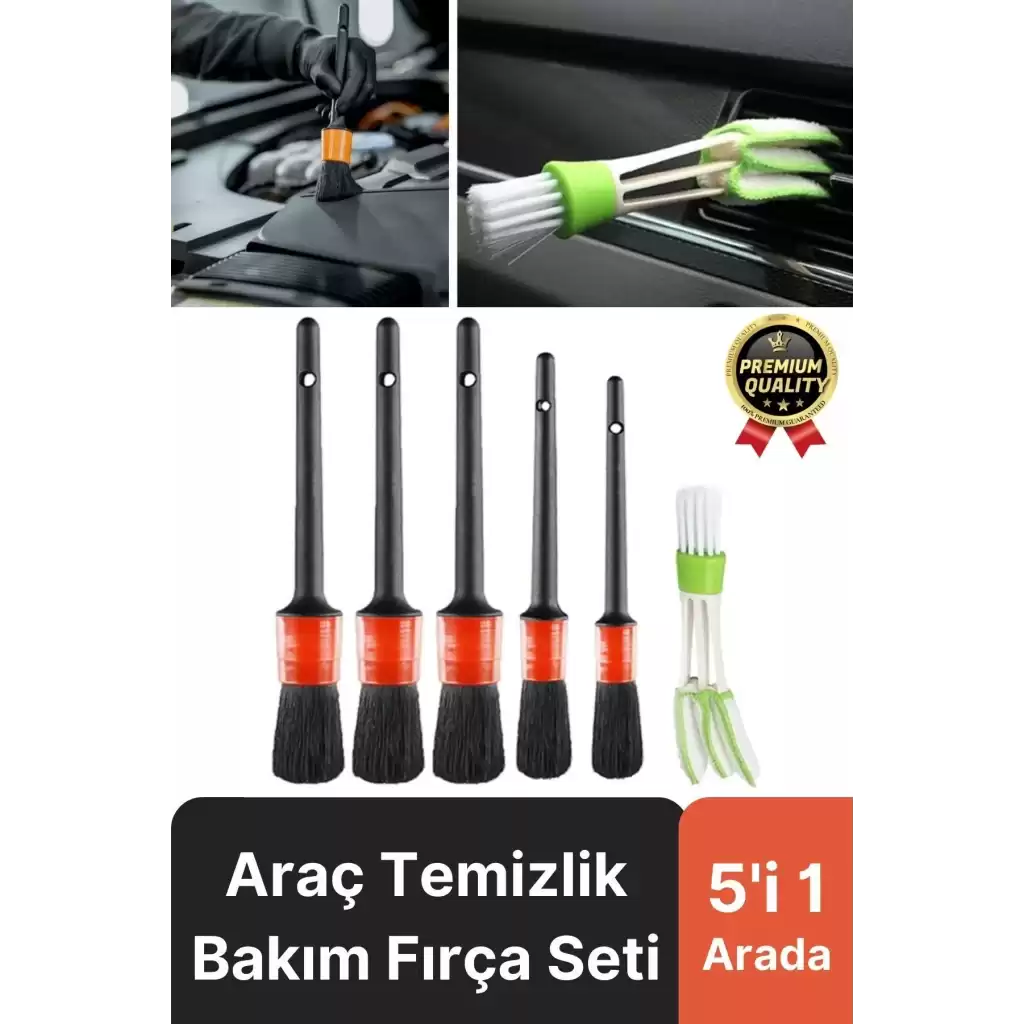 Özel Üretim Yumuşak Kıllı İç Dış Detaylı Oto Araç Araba Klima Uyumlu Temizlik Bakım Fırça Seti 5+1