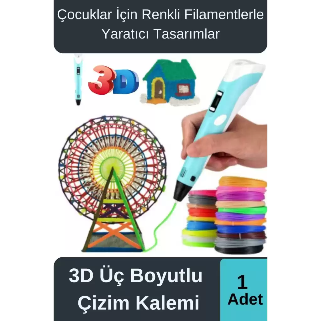 Çok Amaçlı Eğlence Hobi ABS Plastik Filament 3D Çocuk Renkli Üç Boyutlu Çizim Yazıcı Kalem Printer
