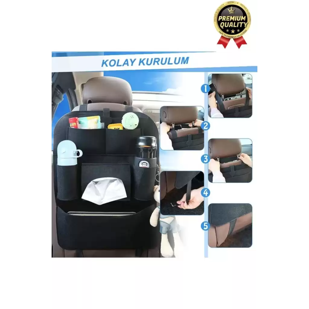 Özel Üretim Oto Aksesuarı 7 Cepli Keçe Koltuk Arkası Organizeri Araç İçi Eşya Çanta Düzenleyici