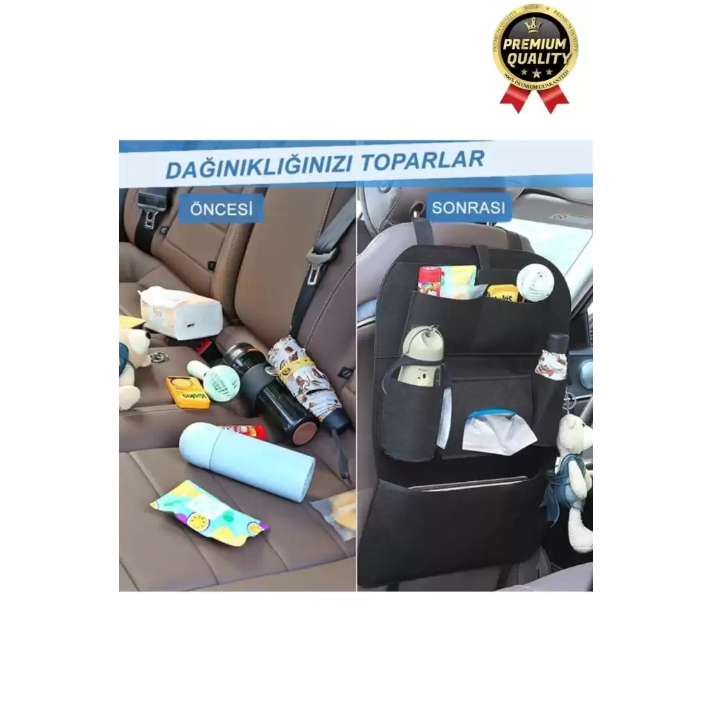 Özel Üretim Oto Aksesuarı 7 Cepli Keçe Koltuk Arkası Organizeri Araç İçi Eşya Çanta Düzenleyici