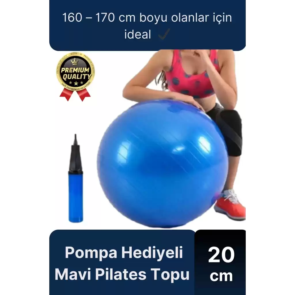 Premium Mini Gymball 20cm Jimnastik Denge Fitness Spor Şişirme Pompası Hediyeli Mavi Pilates Topu