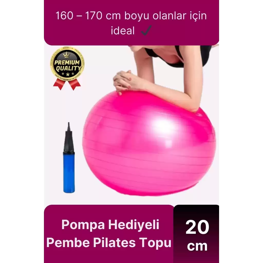 Premium Mini Gymball 20cm Jimnastik Denge Fitness Spor Şişirme Pompası Hediyeli Pembe Pilates Topu