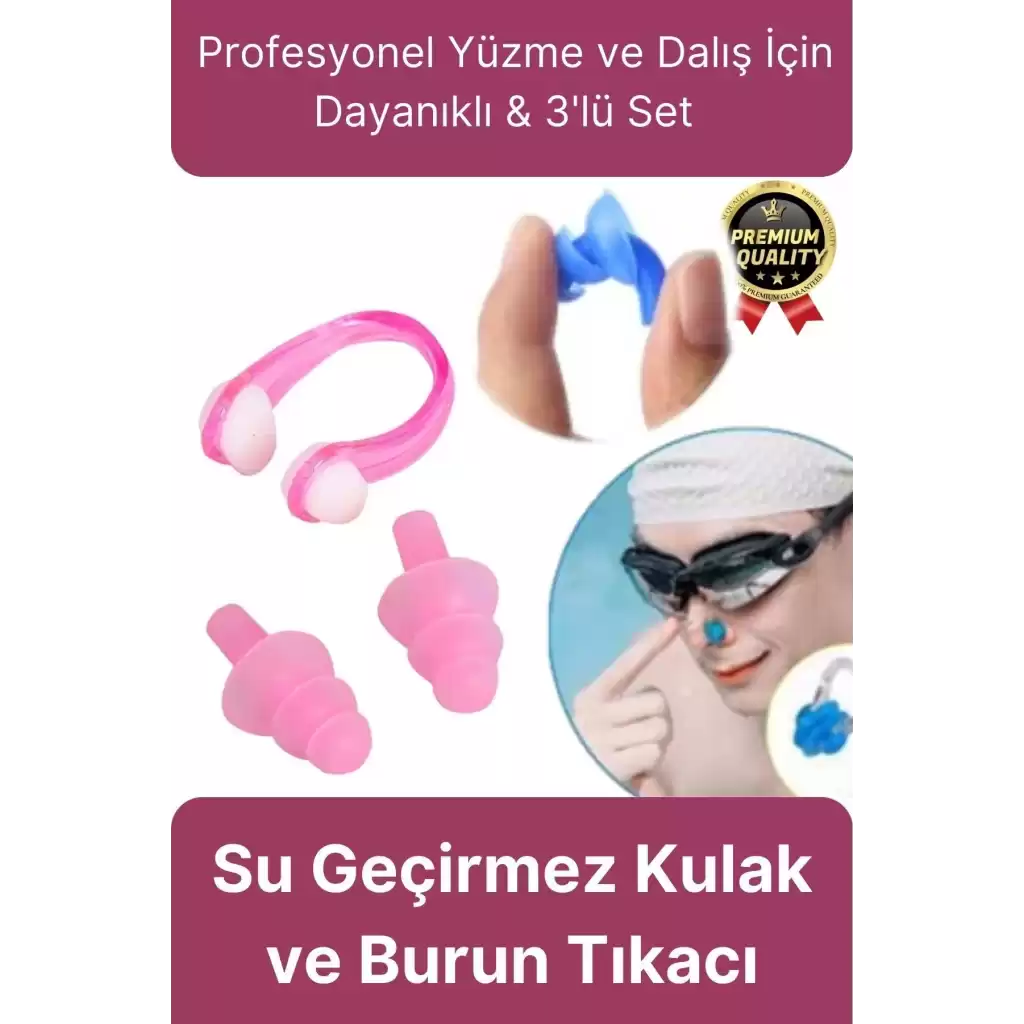 Profesyonel Elastik Silikon Kutulu Yüzme Dalış Uyku için Su Geçirmez Kulak ve Burun Klipsi Tıkacı