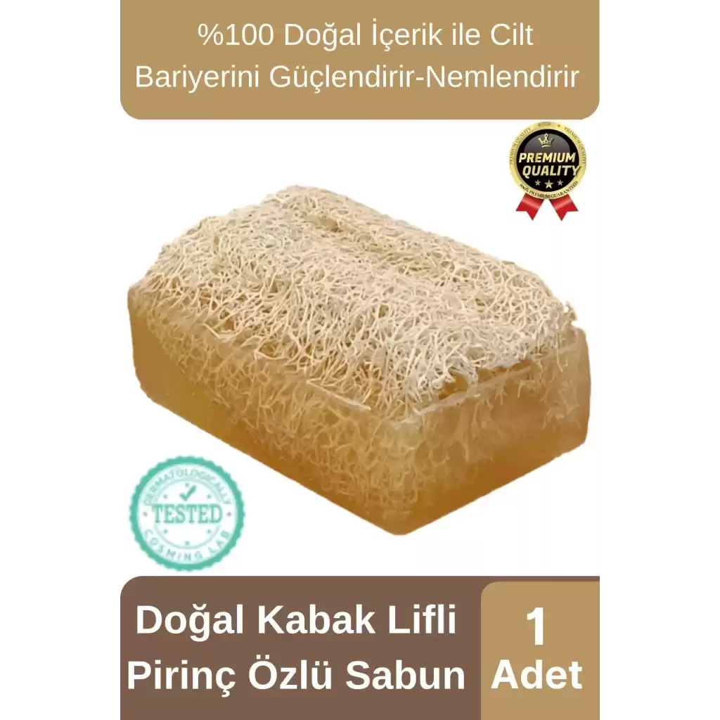 Organik Ferah Koku Cilt Bariyerini Güçlendirir Nemlendirir %100 Doğal Kabak Lifli Pirinç Özlü Sabun
