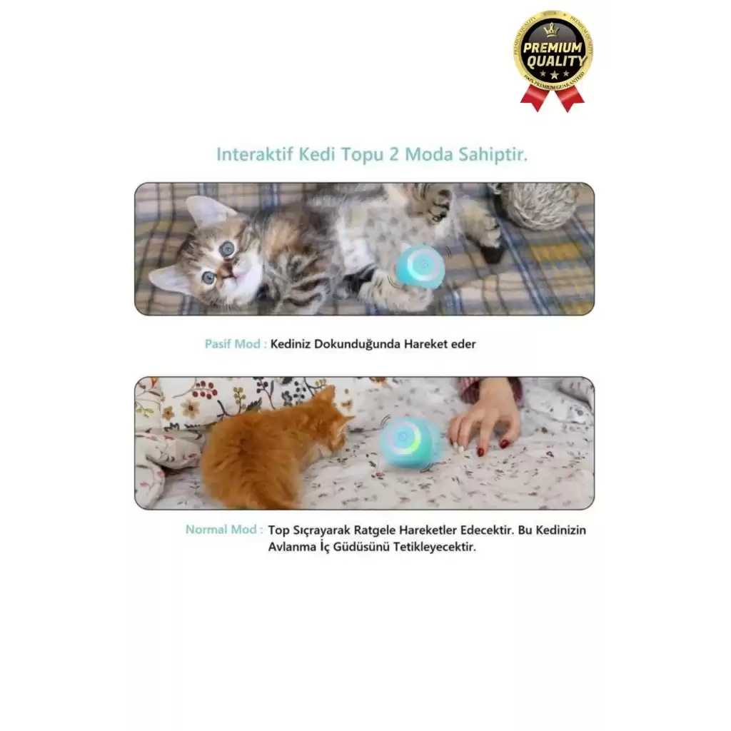 Dayanıklı 3 Modlu Otomatik Hareket Eden Interaktif 360 Derece Dönebilen Oyuncak Kedi Köpek Topu