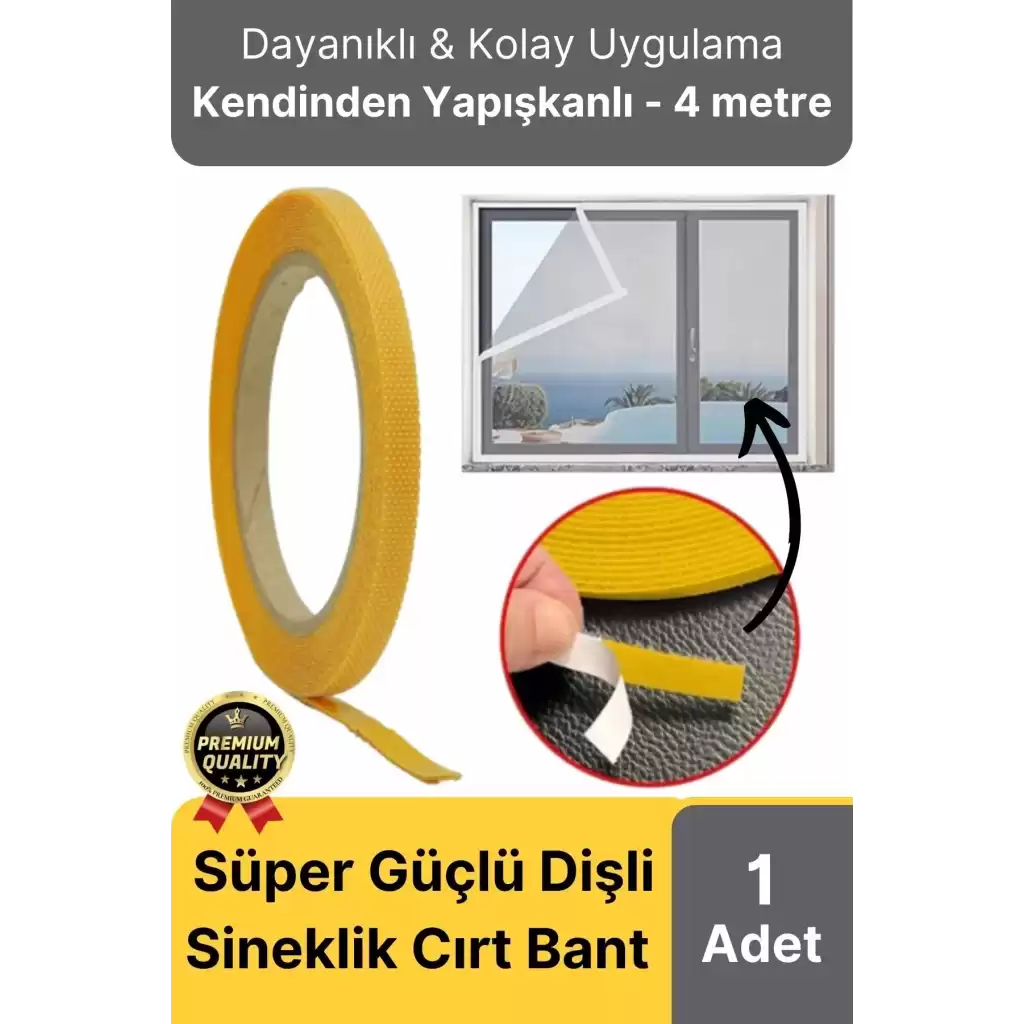 Premium Seri Güçlü Kendinden Yapışkanlı Ahşap Pencere Kapı Sineklik Tülü Yedek 4mt Cırt Bant-1 Adet