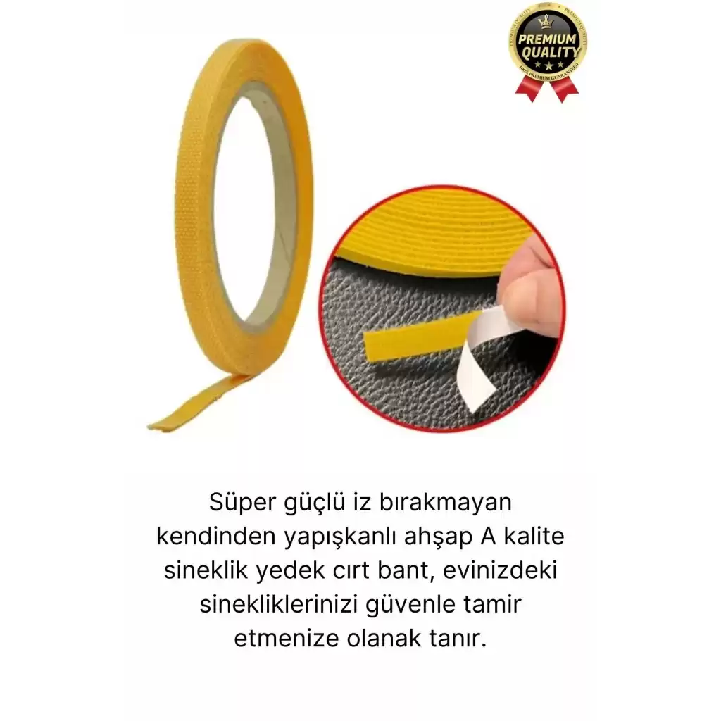 Premium Seri Güçlü Kendinden Yapışkanlı Ahşap Pencere Kapı Sineklik Tülü Yedek 4mt Cırt Bant-1 Adet