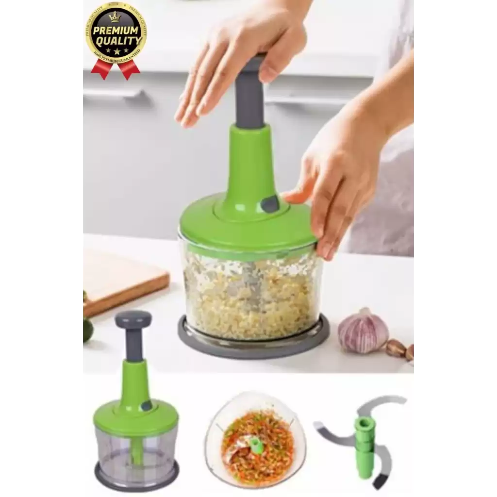 Premium Pratik Paslanmaz Çelik Sebze Meyve Soğan Doğrama Bıçaklı Üstten Basmalı El Rondosu Blender