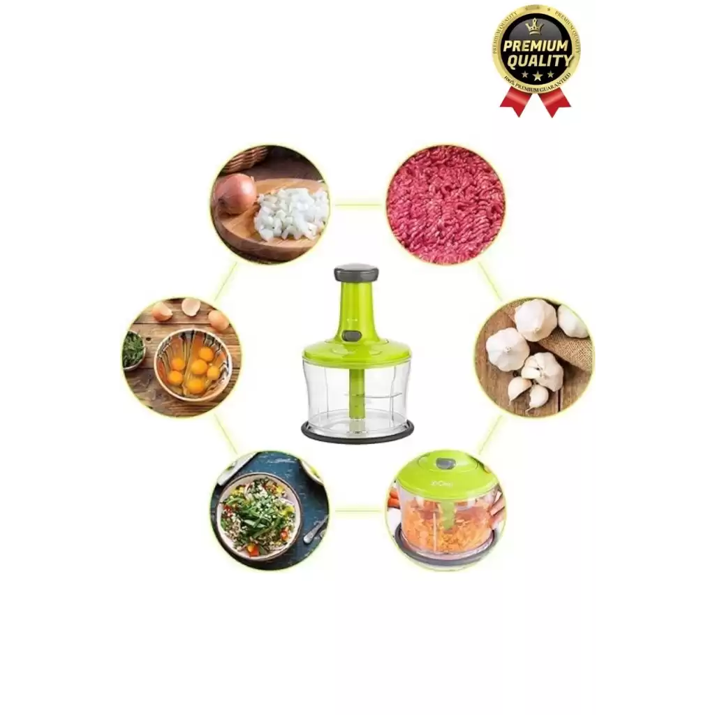 Premium Pratik Paslanmaz Çelik Sebze Meyve Soğan Doğrama Bıçaklı Üstten Basmalı El Rondosu Blender